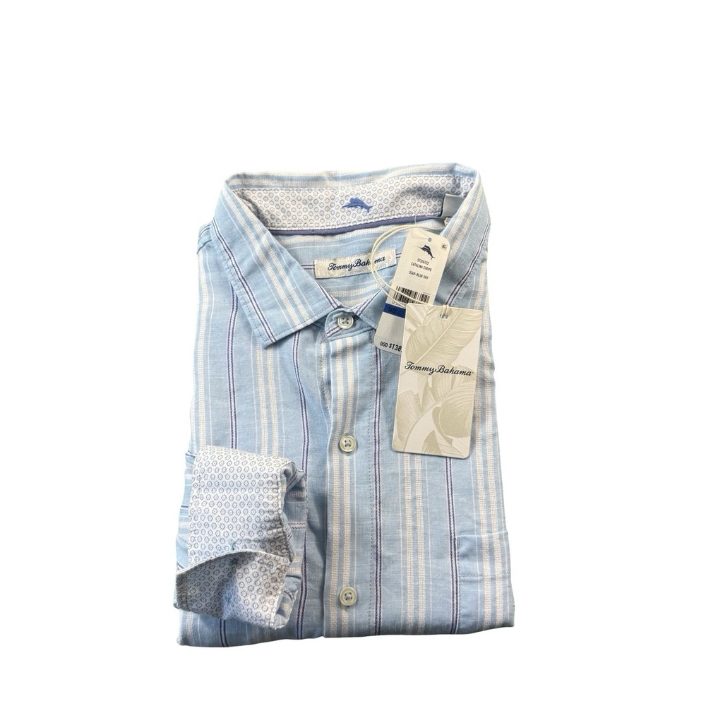 Tommy Bahama Catalina Stripe Linen Blend Shirt Blue White Mens XL ST326122 NWT